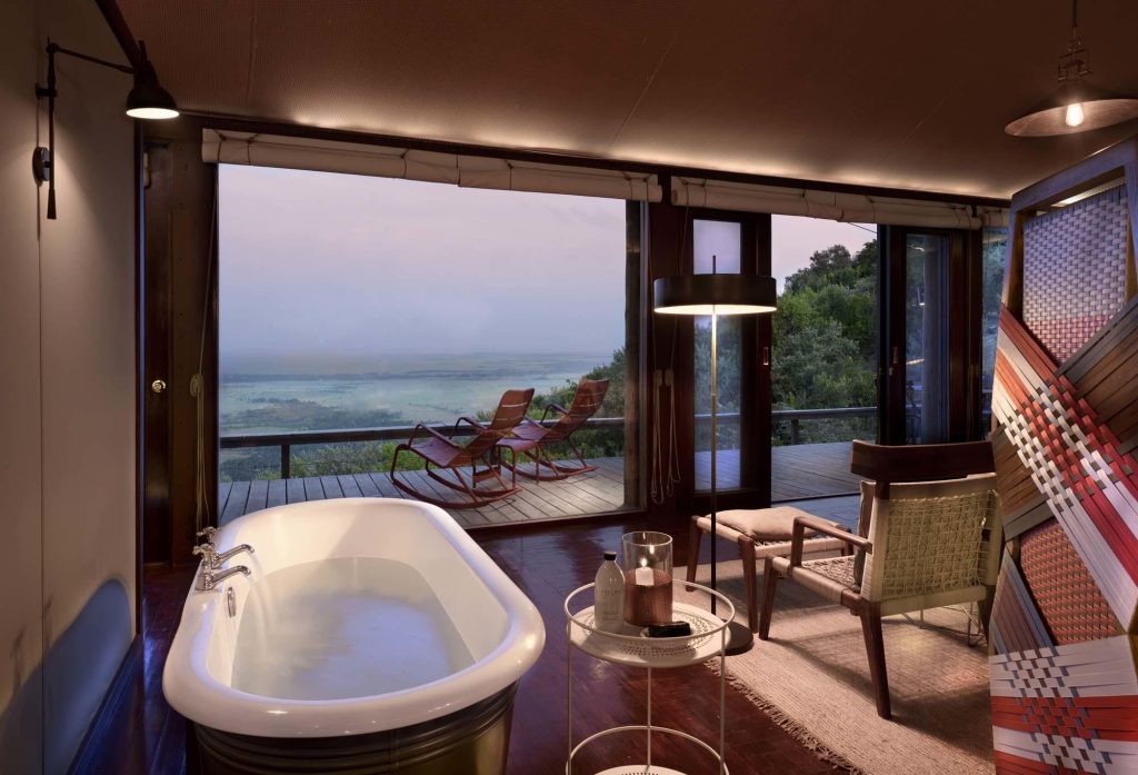 A view from one of the bathrooms in the suites at Angama Mara, Masai Mara, Kenya